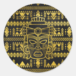 Den Mayan guld- Aztec incaen maskerar Runt Klistermärke