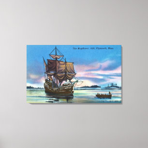 Den Mayflower landningen i platsen 1620 Canvastryck