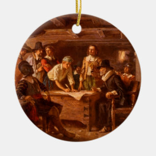 Den Mayflower överenskommelsen av Jean Leon Gerom Julgransprydnad Keramik