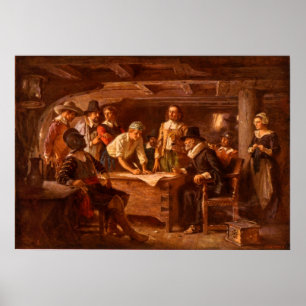 Den Mayflower överenskommelsen av Jean Leon Gerome Poster