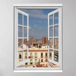 Den medelhavs- staden beskådar fejkar fönstret poster