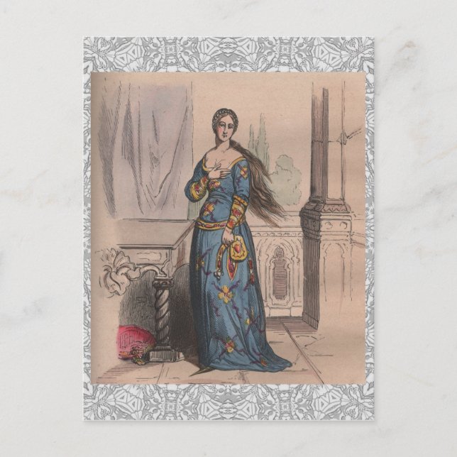 Den medeltida Fransken mode, nobelkvinnan costume  Vykort (Framsida)