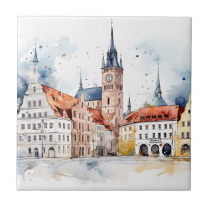 Den medeltida gamla staden kakelplatta