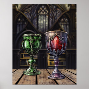 Den medeltida gotiska Grönten Red Goblet Castle Bi Poster