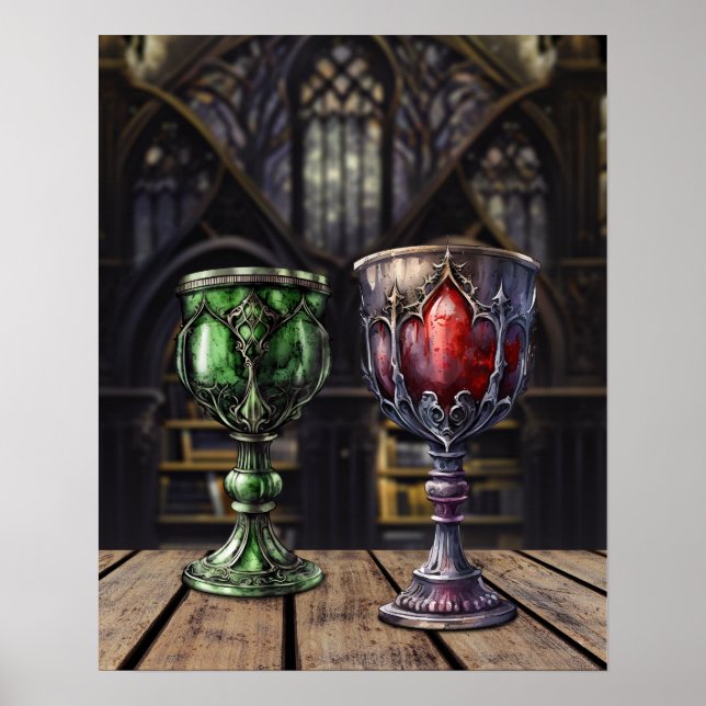 Den medeltida gotiska Grönten Red Goblet Castle Bi Poster (Framsidan)