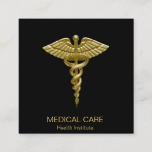 Den medicinska guld- Caduceussvarten - kvadrera Fyrkantigt Visitkort