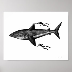 Den Megalodon hajen och dykare kyler Poster