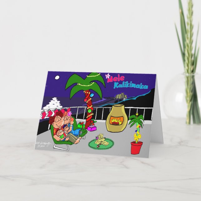 Den Mele Kalikimaka staden tänder hälsningkortet Helgkort (Framsida)