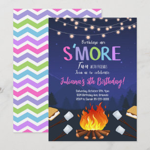Den mer populära kampanjen Smore Bonfire Birthday- Inbjudningar