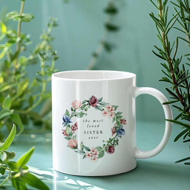 Den mest älskade SYSTER någonsin Blomsterkrans Kaffemugg (Skapare uppladdad)