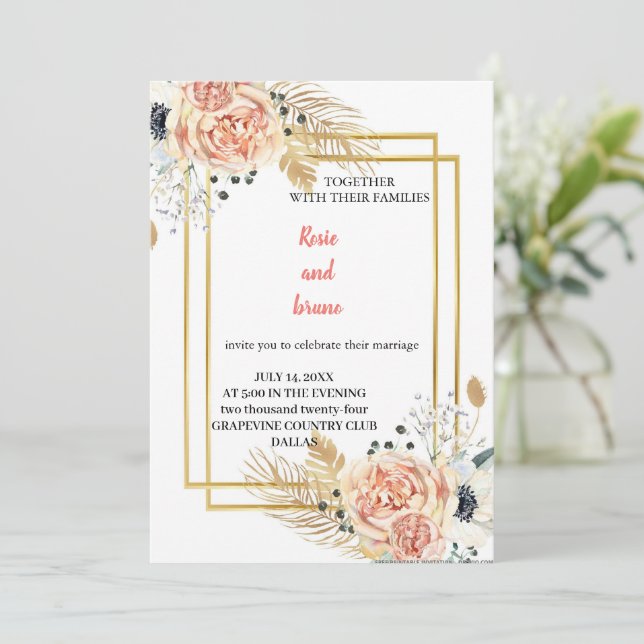 den mest elegant rosa bröllopsinbjudan inbjudningar (Stående Fram)