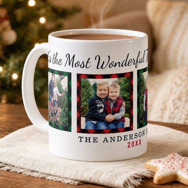 Den Mest Underbara Tiden Rutig Jul Foto Kaffemugg (Skapare uppladdad)