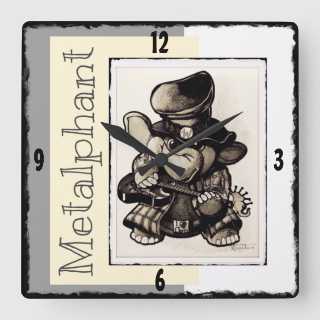 Den Metalphant metallväggen tar tid på - akryl Fyrkantig Klocka (Framsida)