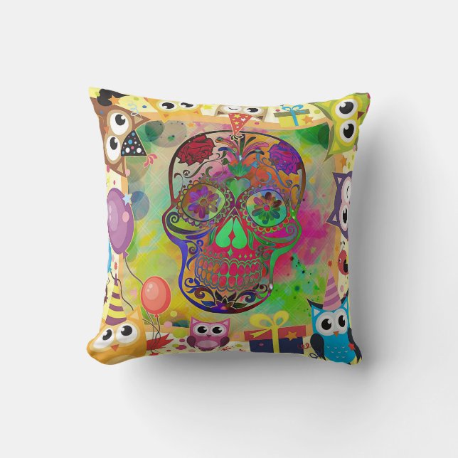 Den mexicanska Calavera skallen på färgglatt Kudde (Framsida)