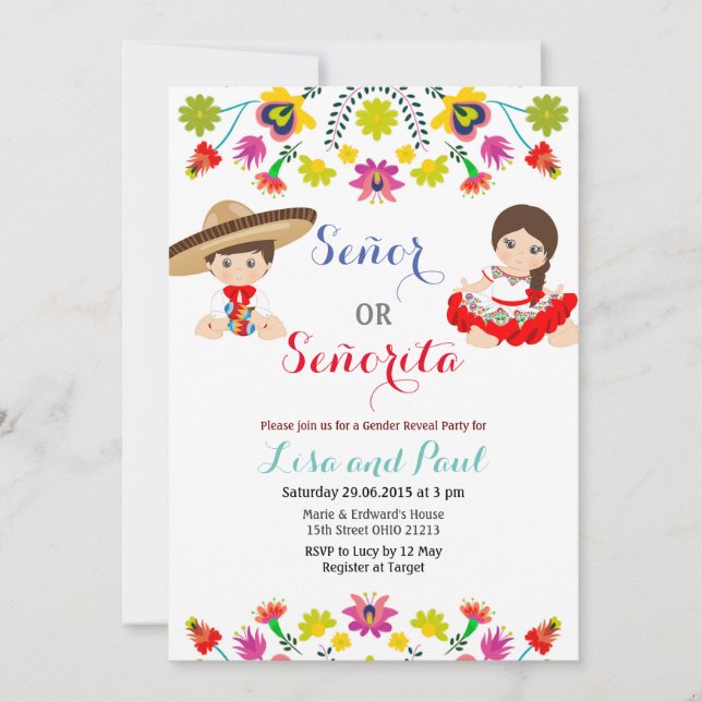 Den mexicanska fiestaen Señor eller den Señorita Inbjudningar (Framsida)