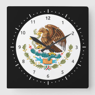 Den mexicanska vapenskölden tar tid på fyrkantig klocka