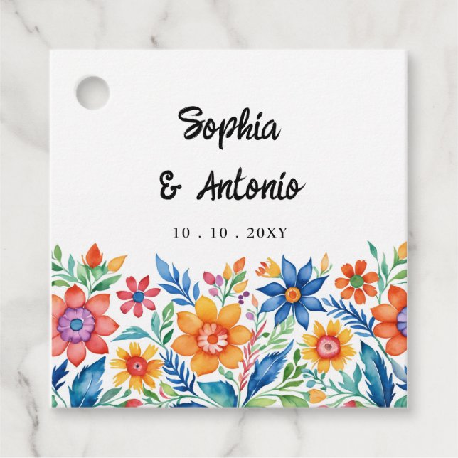 Den mexikanska Blommigten Fiesta Bröllop Gåvor Etiketter (Framsida)