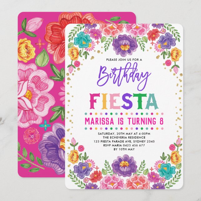 Den mexikanska Blommigten Fiesta Nacho Average Föd Inbjudningar (Fram/baksida)