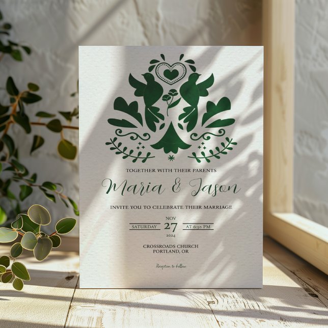 Den mexikanska Grönten Modern Minimalist Elegant b Inbjudningar (Mexican Green Modern Minimalist Elegant Wedding Invitation)