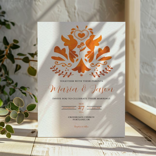 Den mexikanska Orangen Modern Minimalist Elegant b Inbjudningar (Mexican Orange Modern Minimalist Elegant Wedding Invitation)