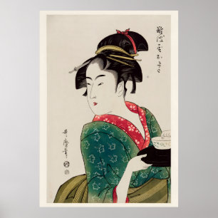Den milda blicken Japanskt Ukiyo-e Geisha-kunsttry Poster