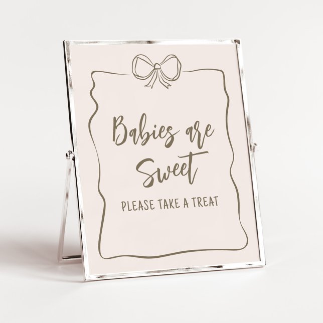 Den minimalistiska babysknappen Spädbarn är sötad Poster (Minimalist Coquette Baby Shower Babies are Sweet Sign)