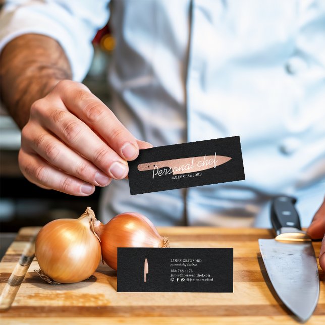 Den minimalistiska cateringen ro guld knivar mini visitkort (Personal chef rose gold knife minimalist catering)