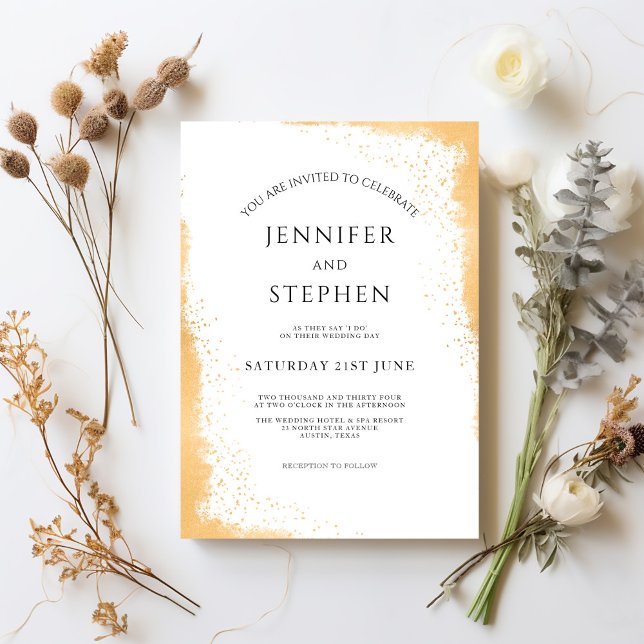 Den minimalistiska Gnistran Kant Bröllop Inbjudningar (White Gold Minimalist Sparkle Edge Wedding Invitation)