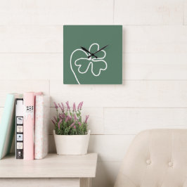 Den minimalistiska Grönten Klöver Löv Teckning Fyrkantig Klocka