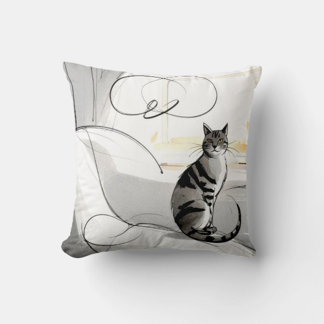 Den minimalistiska katten, modern och trendig kudde (Framsida)
