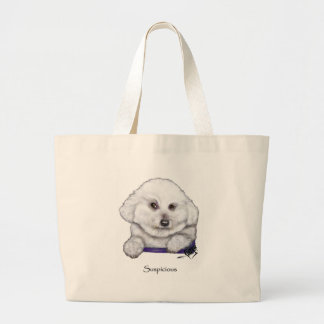 Den misstänksama Bichon Frise totot hänger lös Jumbo Tygkasse