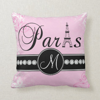 Den mjuka rosa damastsvartParis monogramen kudder Kudde