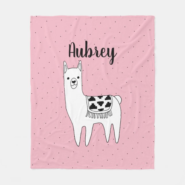 Den moderiktiga llamaen skissar, & svarten pricker fleecefilt (Framsidan)