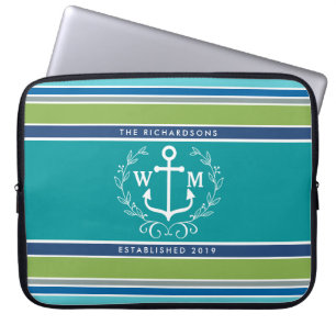 Den moderiktiga monogramen ankrar Aqua för Laptop Sleeve