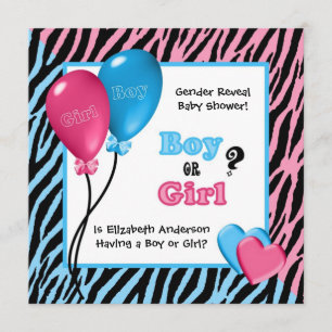 Den moderiktiga zebra tryckgender avslöjer baby inbjudningar