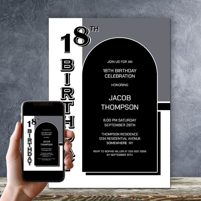 Den moderna 18:e födelsedagen Black Arch Party Inbjudningar (Skapare uppladdad)