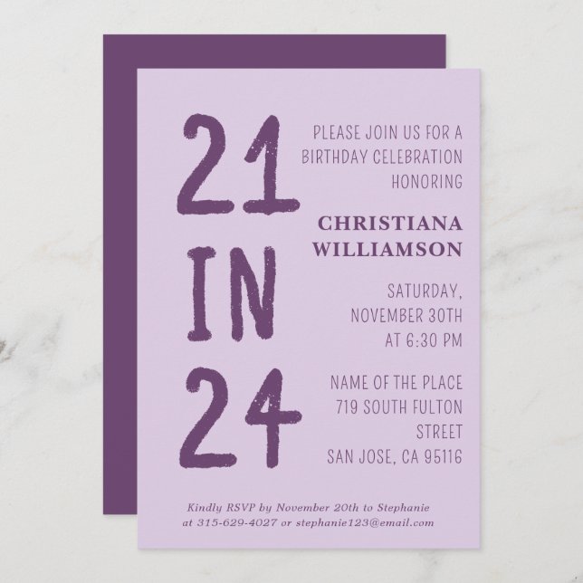 Den moderna 21:a födelsedagen 21:e Födelsedagsfest Inbjudningar (Fram/baksida)