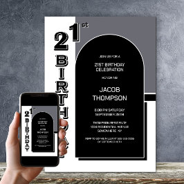 Den moderna 21:a födelsedagen Black Arch Party Inbjudningar
