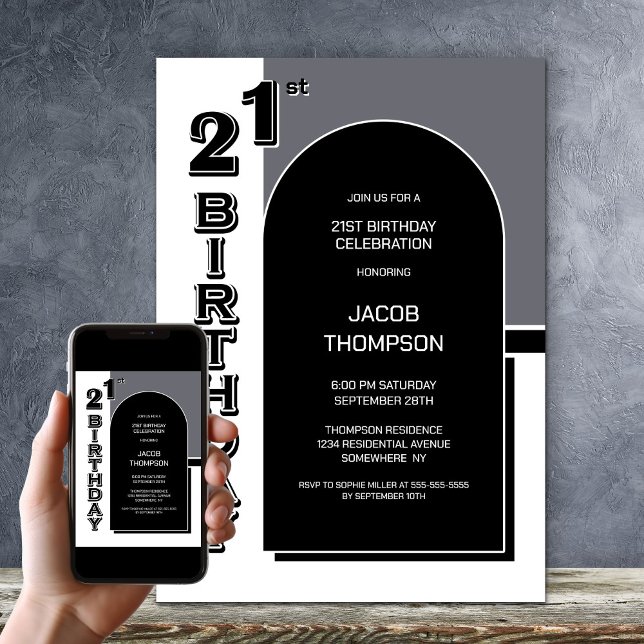 Den moderna 21:a födelsedagen Black Arch Party Inbjudningar (Skapare uppladdad)
