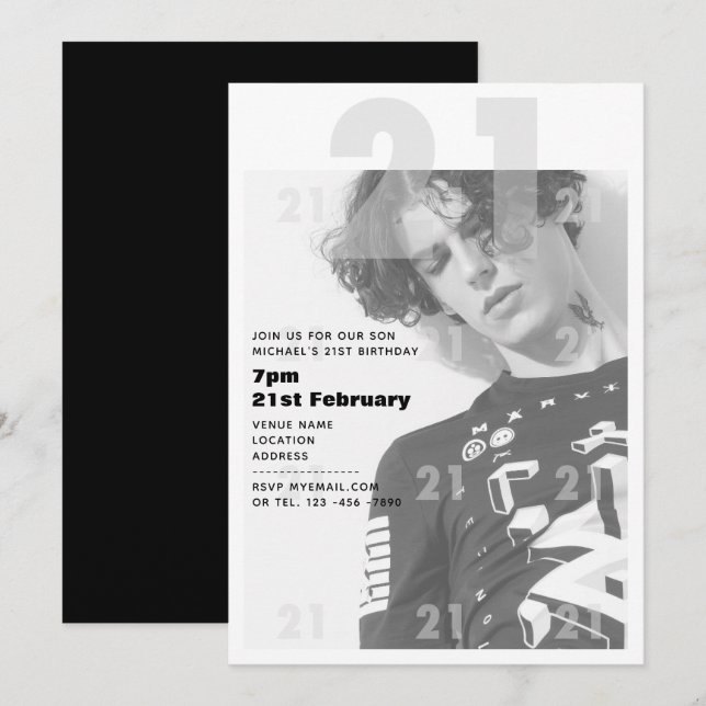 Den moderna 21:a födelsedagen BOY GIRL Party Inbju Inbjudningar (Fram/baksida)