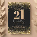Den moderna 21:a födelsedagen Party Svarta Guld Gl Inbjudningar<br><div class="desc">Modern chic 21:a födelsedagsinbjudan är perfekt för födelsedagsfesten 21:a firande. Den första födelsedagsinbjudan innehåller ett modernt handskrivet teckensnitt i roligten,  en enkel layout med guld shine och guld glitter.</div>