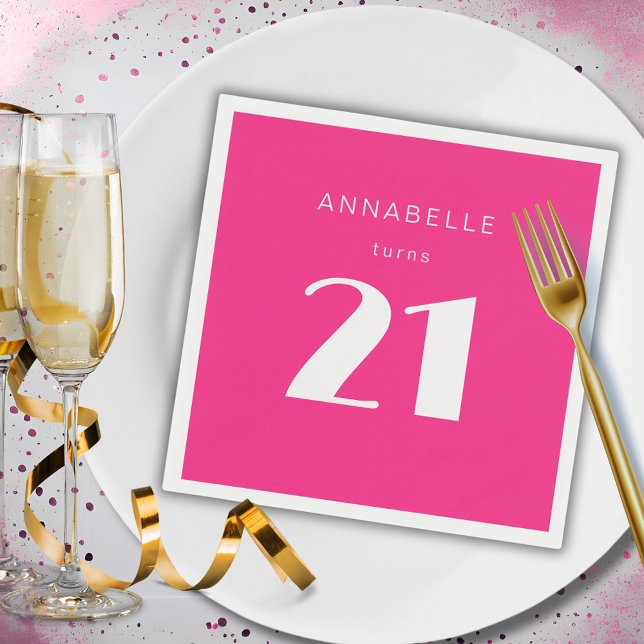 Den moderna 21:a tjugoen-Födelsedagsfesten Pappersservett (Hot pink custom paper napkins for girls 21st birthday party celebrations and party decor. )