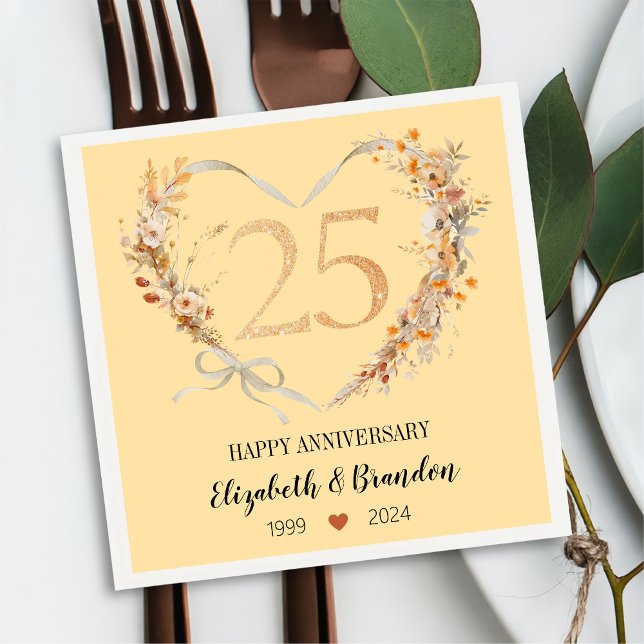 Den moderna 25-årsdagen för Lycklig Bröllop Napkin Pappersservett (Skapare uppladdad)