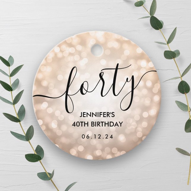Den moderna 40:e födelsedagen Ro Guld Glitter Ljus Gåvor Etiketter (Modern Rose Gold Glitter Lights 40th Birthday Favor Tags)