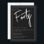 Den moderna 40:e trettionde svarta födelsedagsfest inbjudningar<br><div class="desc">Modern 40-årsinbjudan i svart med vitt skript/typografi. Matchningsalternativ och party-intervall finns också tillgängliga. Använda meddelandeknappen nedan om du vill ha hjälp med ytterligare anpassning och speciella förfrågningar. © Zoe Chapman Design</div>