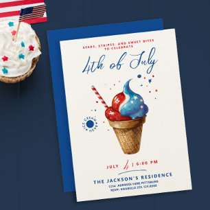 Den moderna 4 juli Ice Cream US Flagga Watercolor Inbjudningar