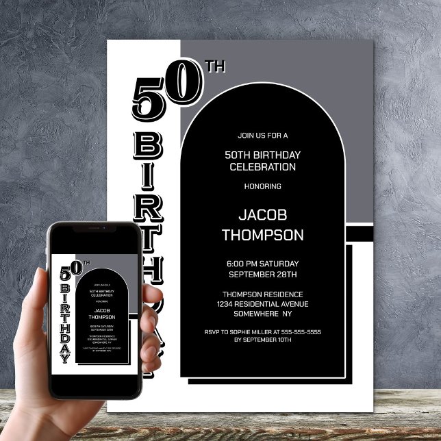 Den moderna 50:e dagstidningen Black Arch Party Inbjudningar (Skapare uppladdad)