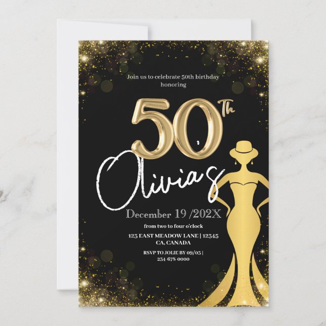 Den moderna 50:e dagstidningen Black Guld Shine Inbjudningar (Framsida)