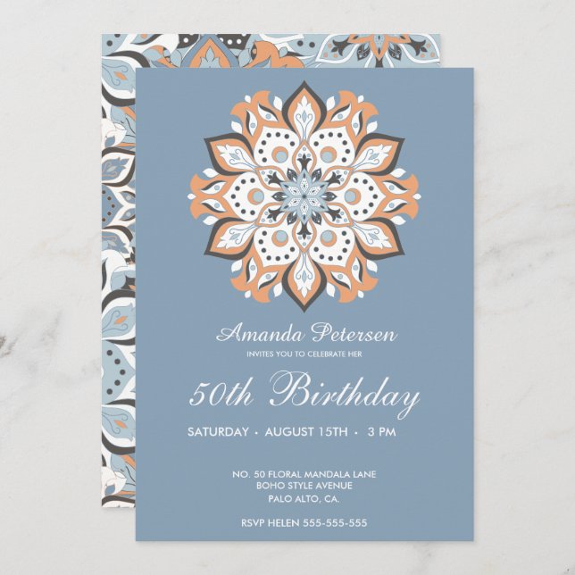 Den moderna 50:e Eleganten Mandala Inbjudningar (Fram/baksida)