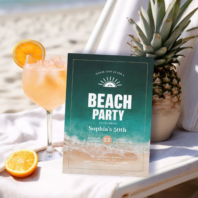 Den moderna 50:e födelsedagen vid Nautisk strand V Inbjudningar (nautical birthday invitation 50th for her women tropical modern sleek elegant classy chic)